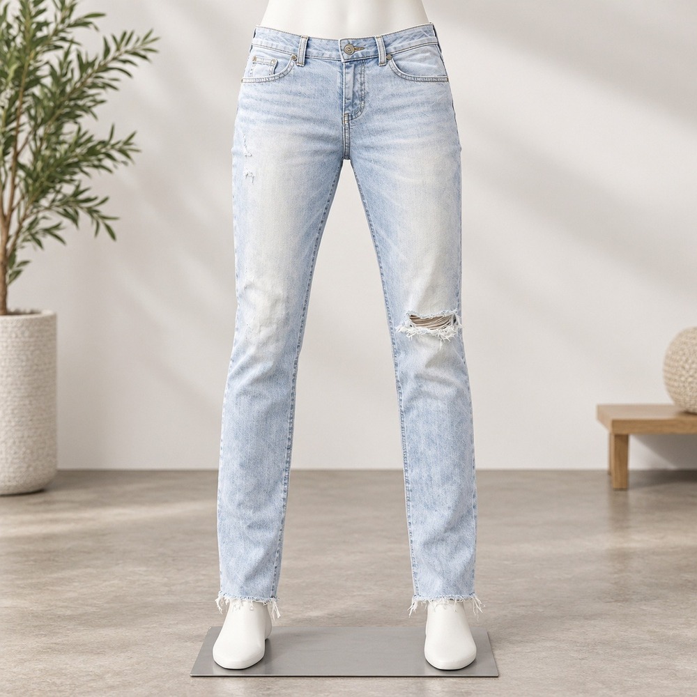 Hollister Super Skinny Jeans Womens 5 W27 Light Blue Distressed Raw Hem Low Rise